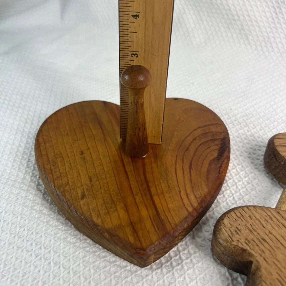 Vintage Wood Heart Wall Hook Peg and Triple Heart Trivet Set Rustic Farmhouse